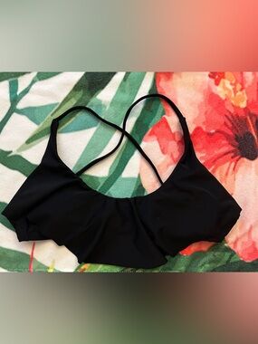 Xhilaration Black Ruffle Bikini Top with Cross-Back Straps